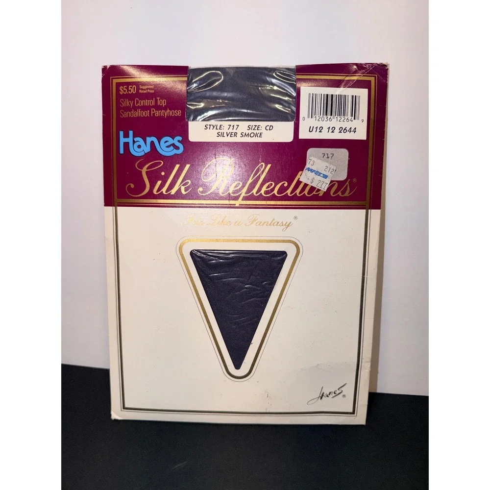 Hanes Silk Reflections Control Top Sandalfoot Pantyhose Silver Smoke 717 Size CD